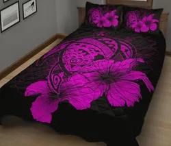 Hawaiian Map Turtle Hibiscus Polynesian Quilt Bedding Set Violet AH J9