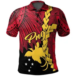 Papua New Guinea Polynesian Polo Shirt - Tribal Wave Tattoo Flag Color