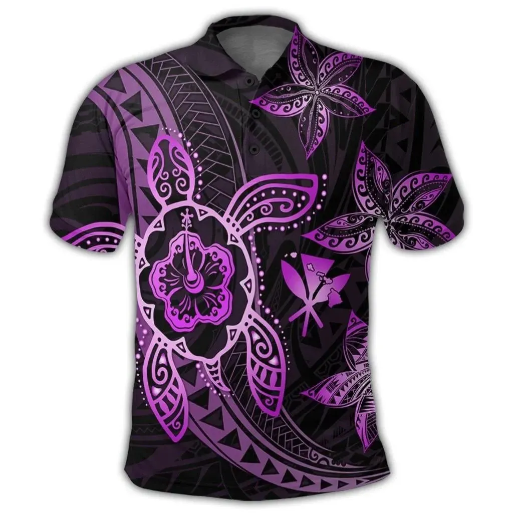 Alohawaii Shirt - Kanaka Map Hibiscus Plumeria Turtle Art Pink Polynesian Polo Shirt - AH - JR