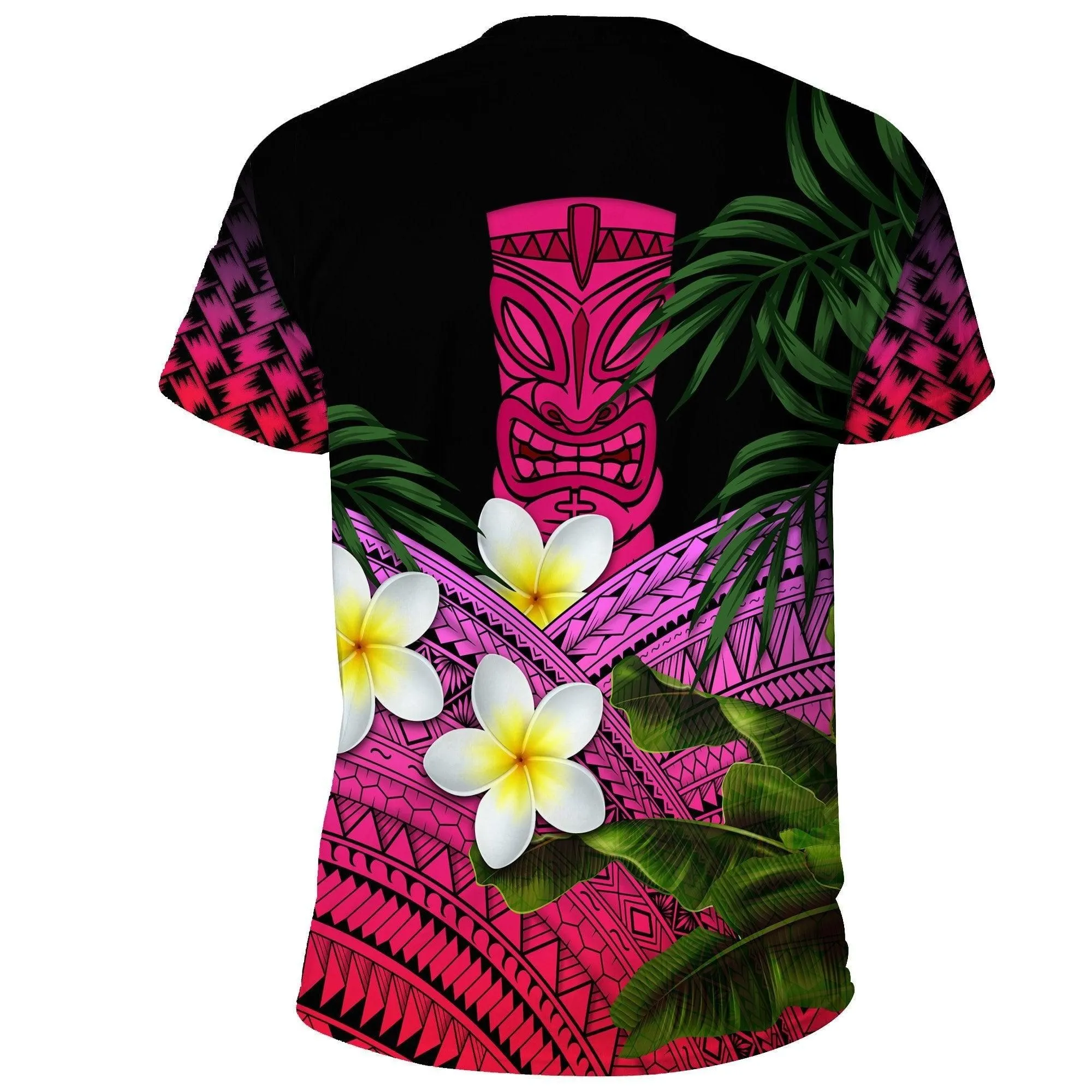 Hawaii T Shirts Polynesian Tiki Plumeria Banana Leaves Pink