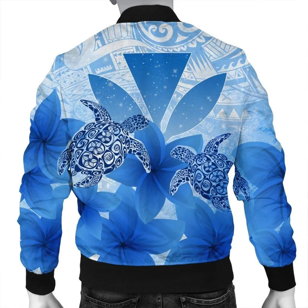 Hawaii Turtle Kanaka Plumeria Polynesian Bomber Jacket Blue - AH