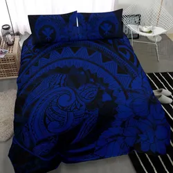 Alohawaii Home Set - Hawaiian Map Kanaka Honu Hibiscus Blue Globular Polynesian Bedding Set - AH - JD