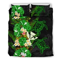 FamilyGater Bedding Set - Cover and Pillow Cases Kanaka Maoli (Hawaiian) - Polynesian Hibiscus Turtle Palm Leaves Green A02
