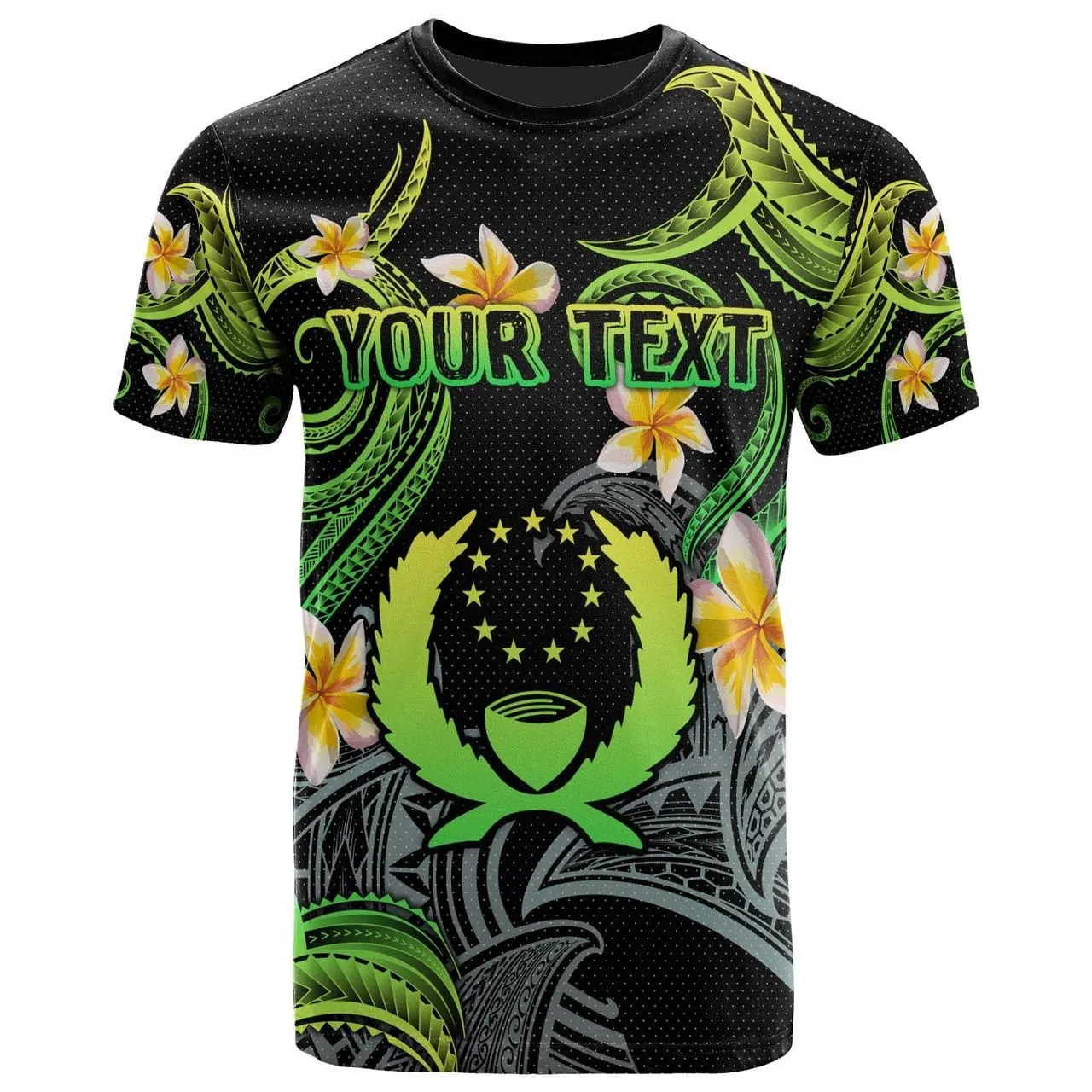 Pohnpei T-shirt - Custom Personalised Polynesian Waves with Plumeria Flowers (Green)