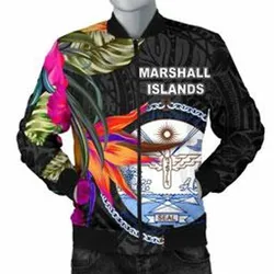 Marshall Islands Men Bomber Jacket - Hibiscus Polynesian Pattern