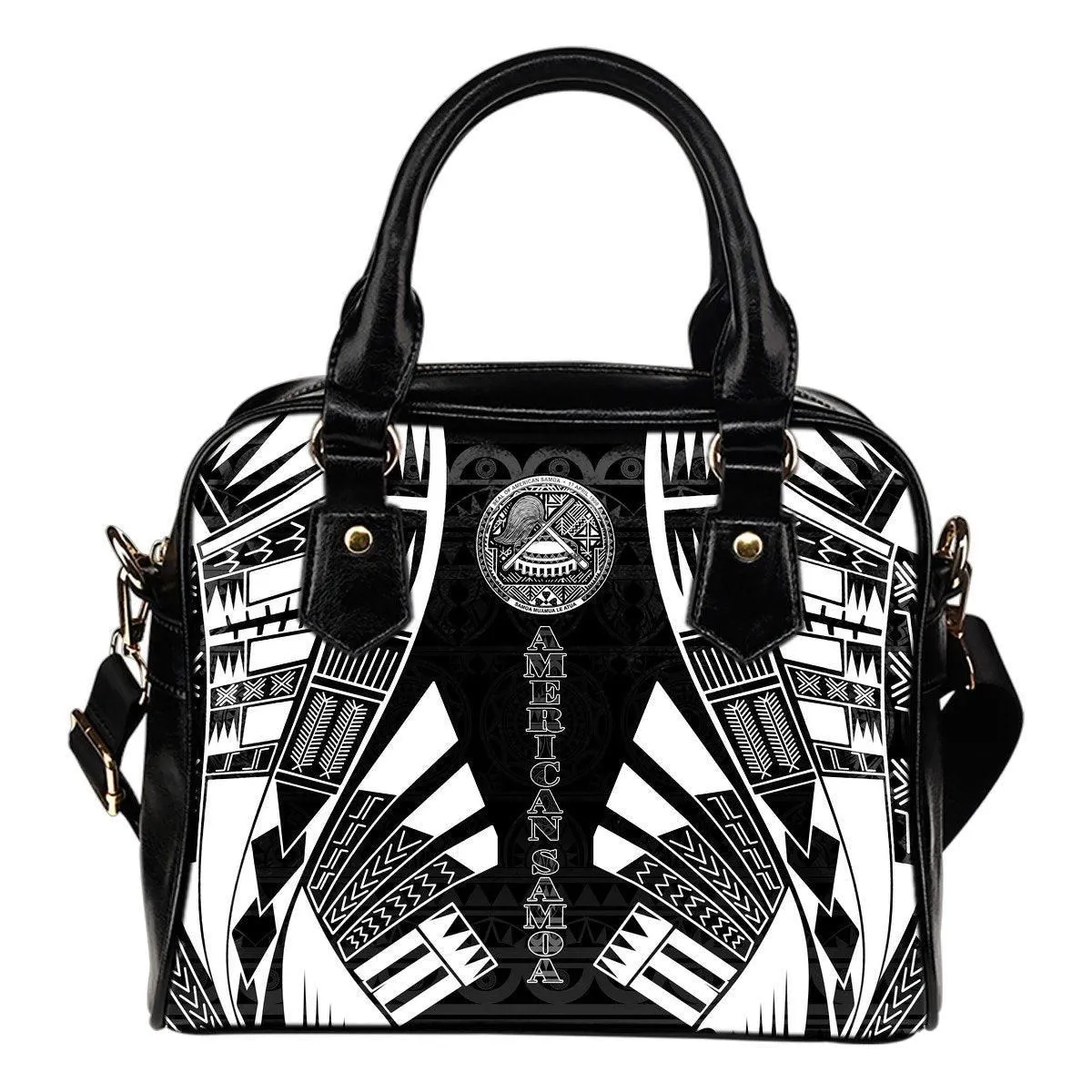 American Samoa Shoulder Handbag - Polynesian Tattoo Black