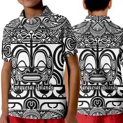 Marquesas Islands Polo Shirt KID Marquesan Tattoo Simple Style - Black LT8