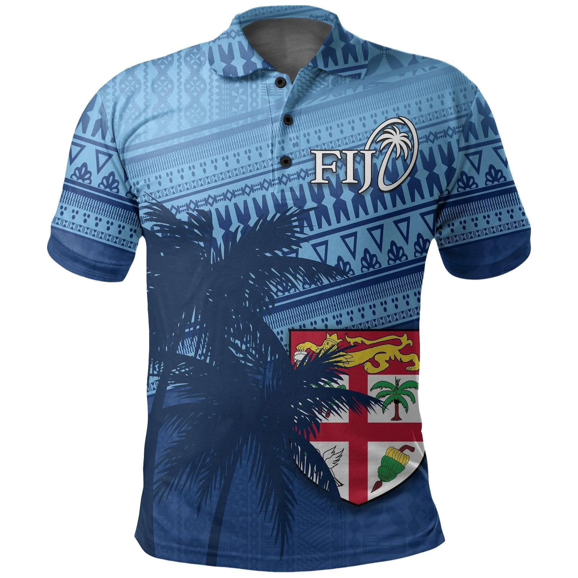 Combo Polo Shirt and Men Short Fiji Rugby Makare And Tapa Patterns Blue