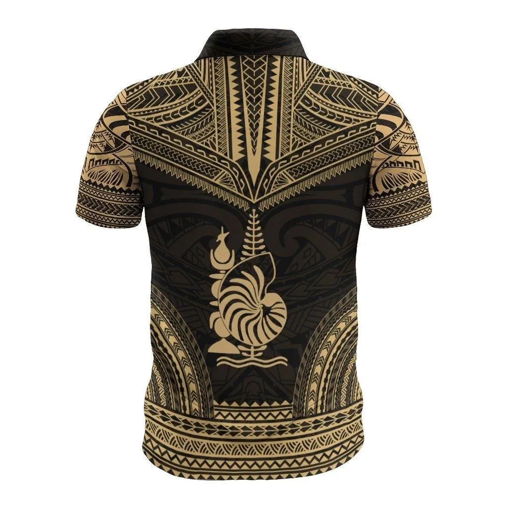 New Caledonia Polo Shirt - New Caledonia Coat Of Arms Polynesian Chief Tattoo Gold Version