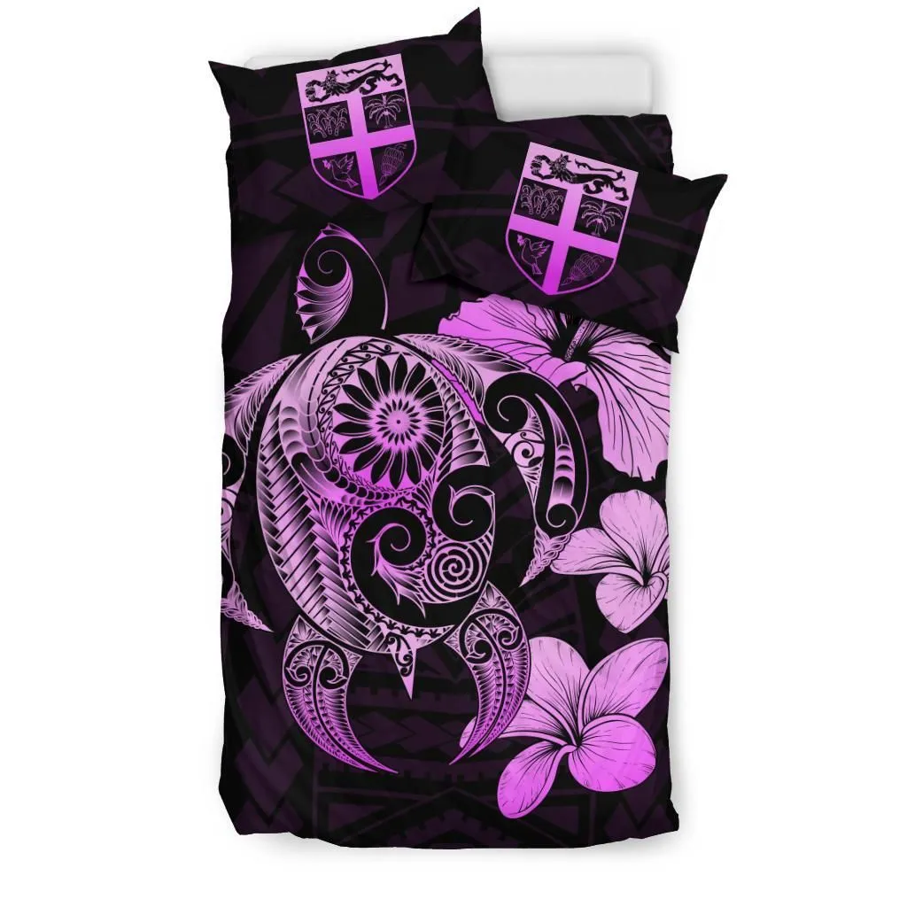 FamilyGater Bedding Set - Cover and Pillow Cases Fiji Hibiscus Plumeria Mix Polynesian Pink Turtle - J1