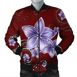 FamilyGaterJacket - Hawaiian Plumeria Violet Polynesian Red Bomber Jacket - AH - JR