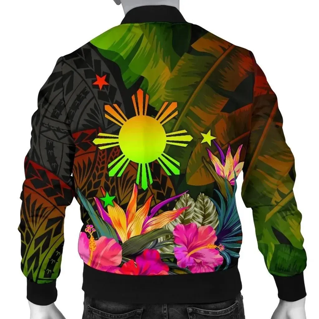 The Philippines Polynesian Personalised Men's Bomber Jacket -  Hibiscus and Banana Leaves - BN15