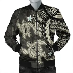 FamilyGater Jacket - Hawaii Polynesian Turtle Hibiscus Bomber Jacket - Beige - AH - J4R