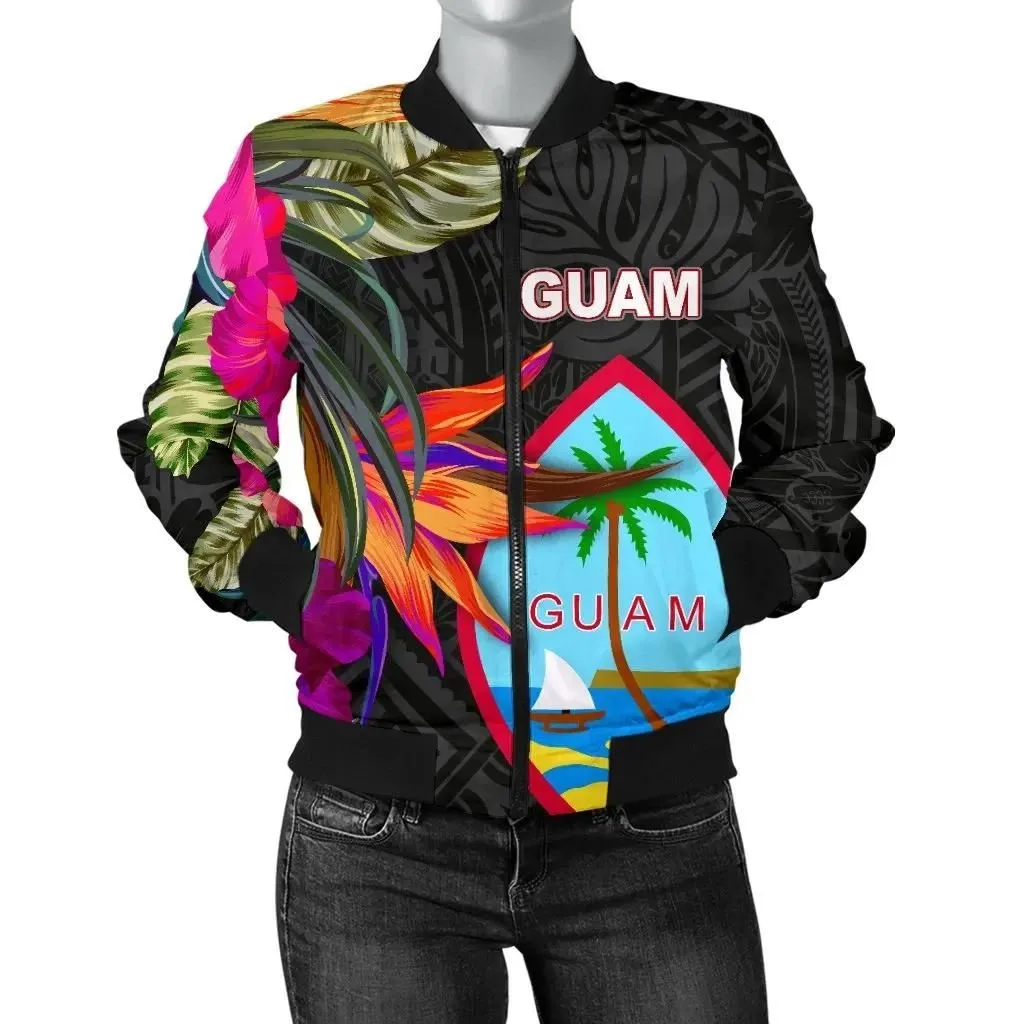 Guam Women's Bomber Jacket - Hibiscus Polynesian Pattern - BN39