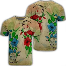 Alohawaii Tee - Hawaiian Blue And Red Hibiscus Polynesian T-shirt AH - JR