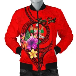 Fiji Polynesian Custom Personalised Mens Bomber Jacket - Floral With Seal Red