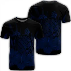Hawaiian Map Turtle Hibiscus Polynesian T-Shirt - Blue - AH