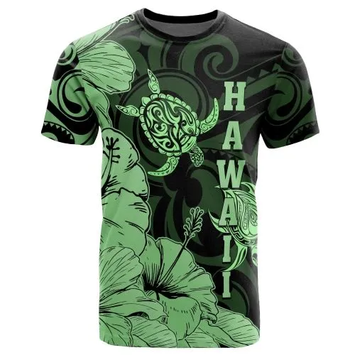 Hawaii Turtle T-Shirt Polynesian Hibiscus Art Ver 2.0 Green AH