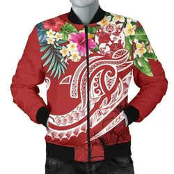 Tonga Polynesian Mens Bomber Jacket - Summer Plumeria (Red)