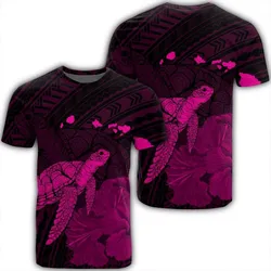 Hawaii Polynesian Hibiscus Turtle Map T-Shirt Pink - AH