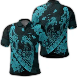 Hawaiian Fish Hook Hibiscus Banzai Surfing Polynesian Polo Shirt Blue