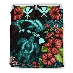 FamilyGater Bedding Set - Cover and Pillow Cases Kanaka Maoli (Hawaiian) Shark and Turtle Polynesian with Hibiscus TH5