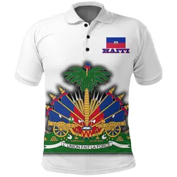 Haiti Polo Shirt Flag With Coat Of Arm (White)