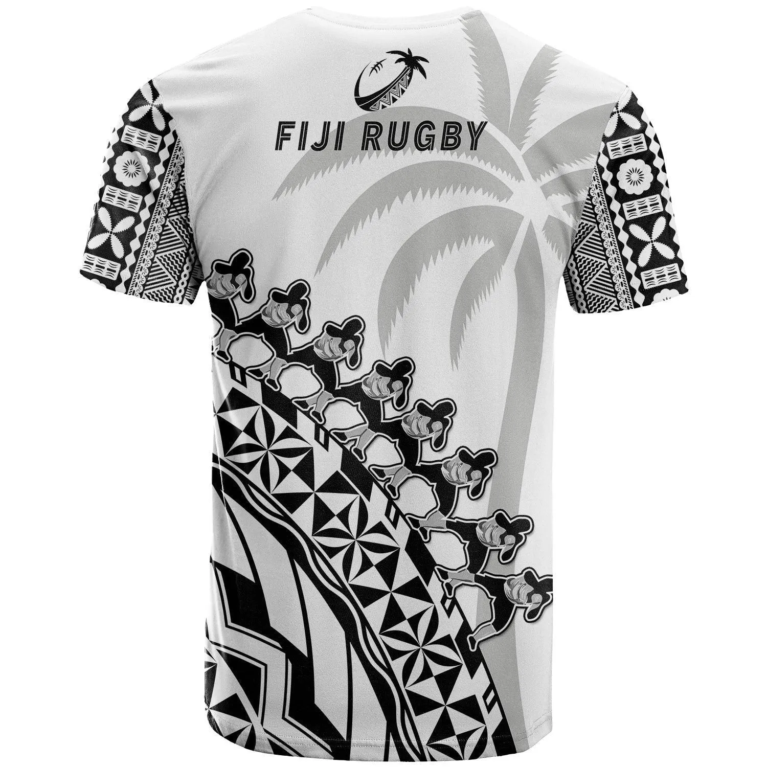 Fiji Rugby T Shirt Fijian Cibi Dance Tapa Pattern White LT14