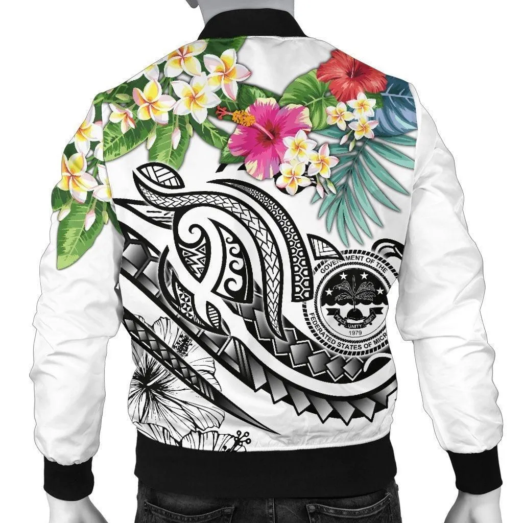 FSM Polynesian Mens Bomber Jacket - Summer Plumeria (White)