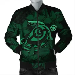 Alohawaii Jacket - Hawaiian Turtle Hibiscus Plumeria Kanaka Polynesian Bomber Jacket Green - Soft Style - AH - J4R