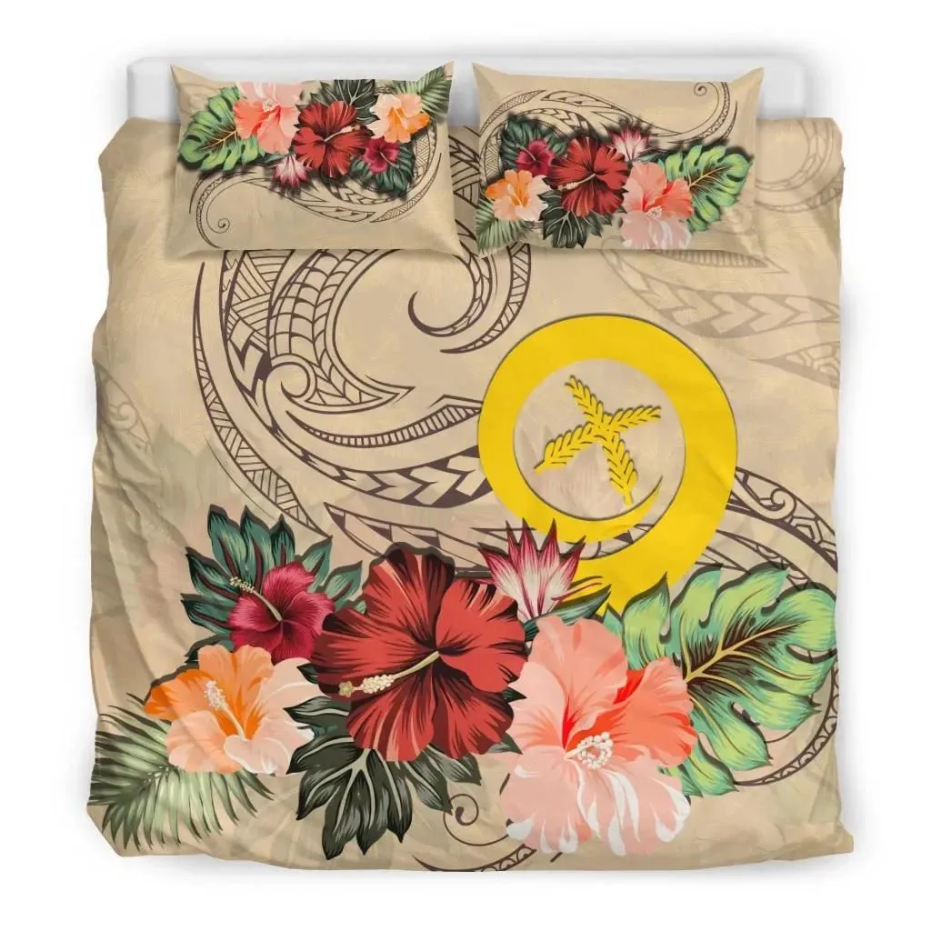 FamilyGater Bedding Set - Cover and Pillow Cases Vanuatu Hibiscus PolyFamilyGater Duvet Cover Beige TH5