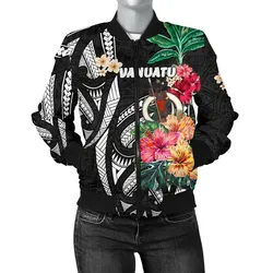 FamilyGater Jacket - Bomber Jacket Vanuatu Coat Of Arms Polynesian With Hibiscus TH5