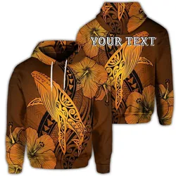 (Personalised) Hawaiian Map Whale Swim Hibiscus Polynesian Hoodie - Orange