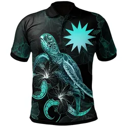 Nauru Polynesian Polo Shirt - Turtle With Blooming Hibiscus Turquoise
