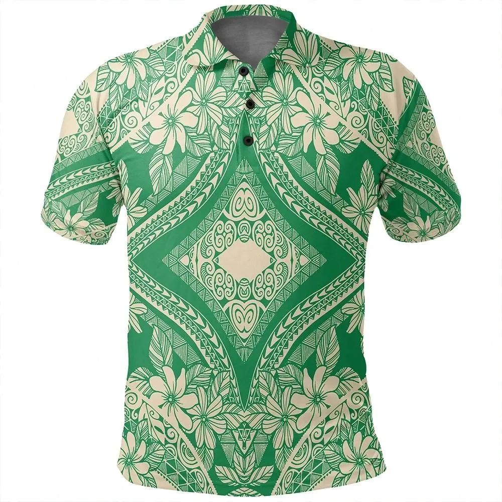 Alohawaii Shirt - Polynesian Plumeria Mix Green Polo Shirt - AH - JR