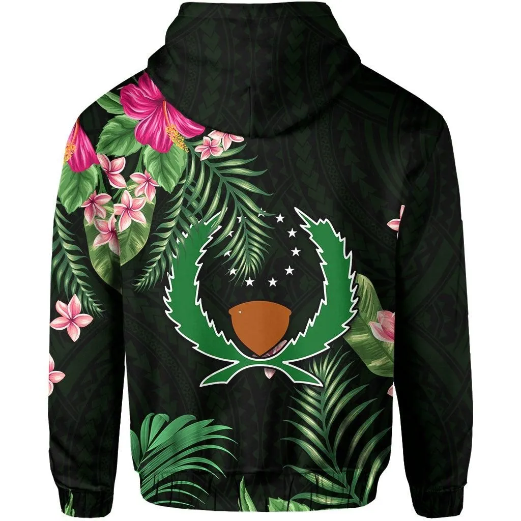 (Custom Personalised) Pohnpei Micronesia Green Hoodie Tropical Flowers LT13