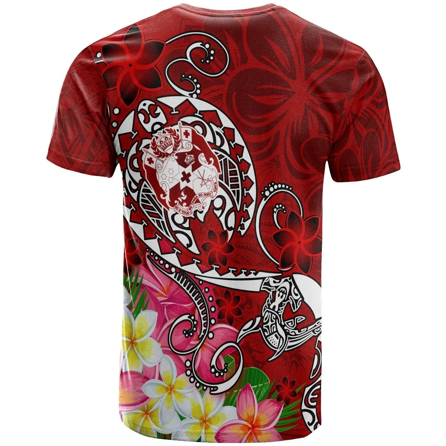 Tonga Custom Personalised T-Shirt - Turtle Plumeria (RED)