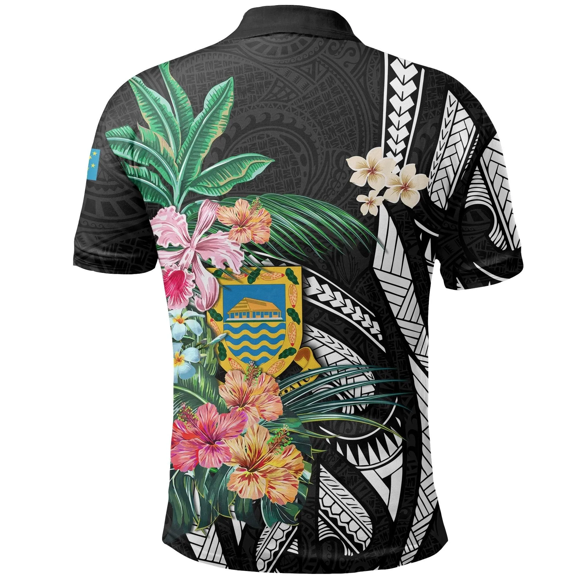Tuvalu All Over Print Polo Shirt Coat Of Arms Polynesian With Hibiscus TH5
