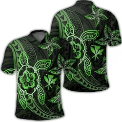 Kanaka Map Hibiscus Plumeria Turtle Art Green Polynesian Polo Shirt