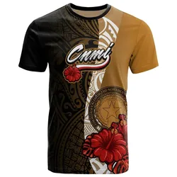 Northern Mariana Islands Polynesian T-Shirt - Coat Of Arms With Hibiscus Gold - BN12