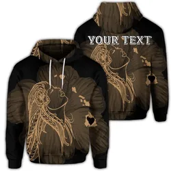 (Personalised) Hawaiian Map Heart Hula Girl Hibiscus Gold Polynesian Hoodie - AH