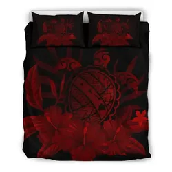 FamilyGater Bedding Set - Cover and Pillow Cases Hawaiian Map Turtle Hibiscus Polynesian - Red - AH J4