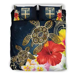 Fiji Islands Bedding Set - Fiji Islands Honu Hibiscus Galaxy Bedding Set