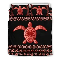 FamilyGater Bedding Set - Cover and Pillow Cases Hawaiian Hibiscus Turtle Polynesian - Red Version - AH - J1