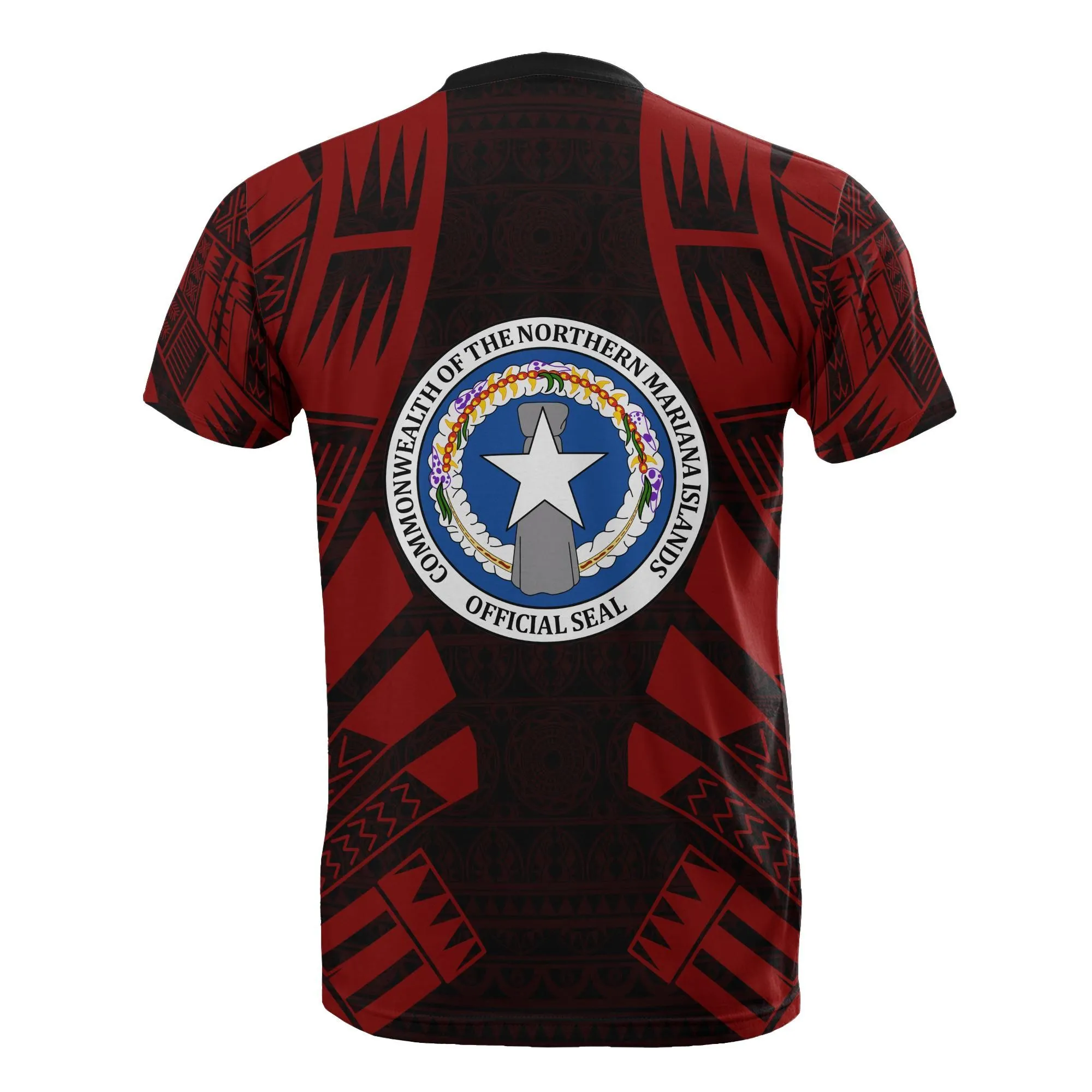 Northern Mariana Islands T shirt - C N M I FLag Polynesian Tattoo Red Style