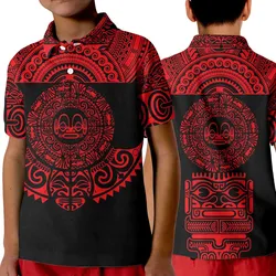 Marquesas Islands Polo Shirt KID Marquesan Tattoo Simplified Version - Red LT8