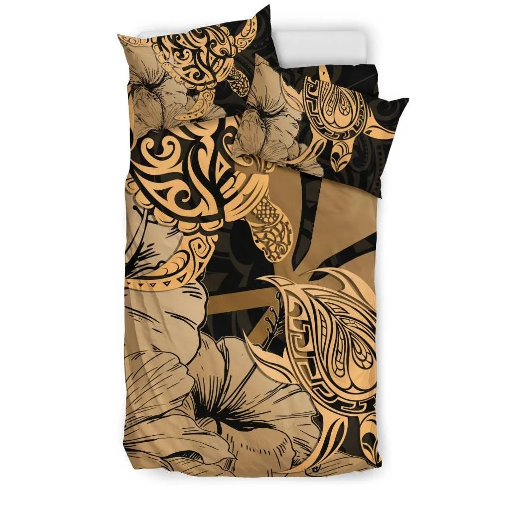 Hawaii Turtle Bedding Set Polynesian Hibiscus Art Ver 2.0 Gold AH J1