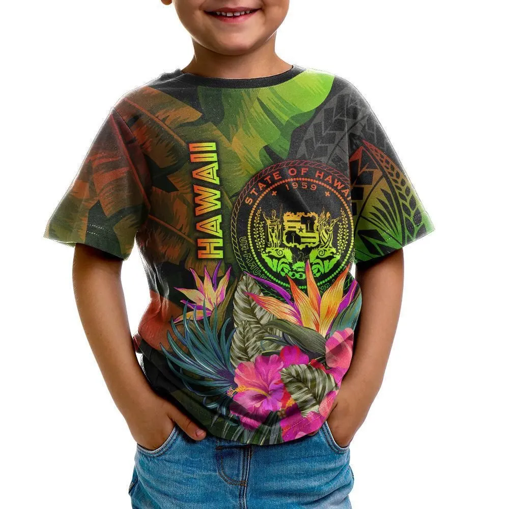 Polynesian Hawaii Polynesian T shirt - Hibiscus and Banana Leaves