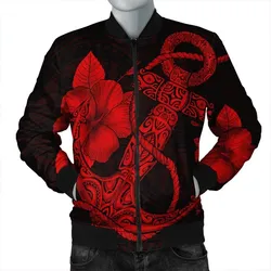 Hawaiian Anchor Poly Tribal Hibiscus Polynesian Bomber Jacket Red - AH