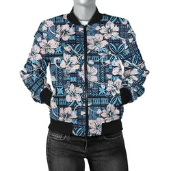 FamilyGater Jacket - Bomber Jacket Fiji Tapa�����Hibiscus�����Blue�����A7